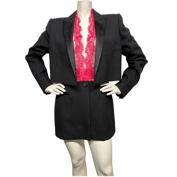 ALEXANDER McQUEEN Trompe L'Oeil Wool Silk Tuxedo Jacket Pink Lace Top S M 6 8 - Picture 5 of 16